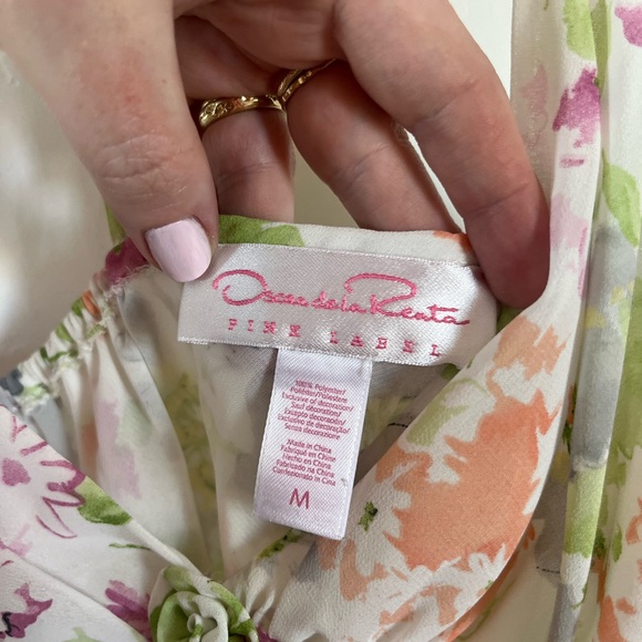 Oscar de la Renta the Pink Label Green and Pink Rosette Nightgown Size Medium - Picture 4 of 6